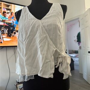 Zara White Sleeveless Wrap Blouse